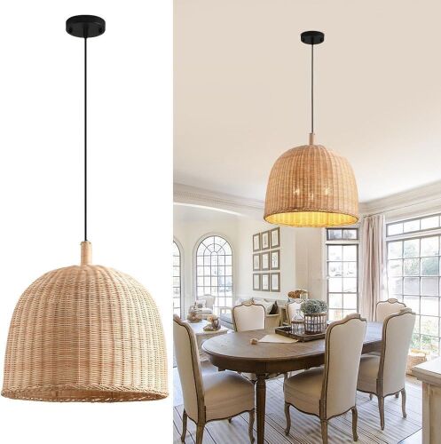 3-Light Rattan Pendant Light, 17.7"