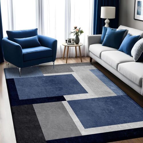 Washable Low-Profile Geometric Area Rug, 5 x 7