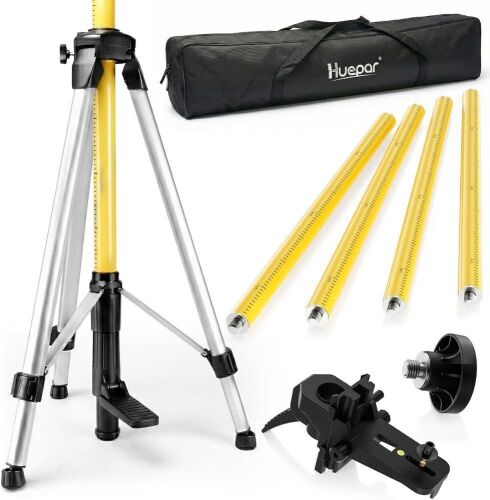 Huepar 12 Ft. Professional Laser Level Pole with Tripod and 1/4-Inch by 20-Inch Laser Mount for Rotary and Line Lasers