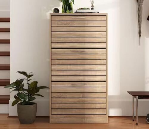 FUFU&GAGA Brown Wooden Shoes Storage Cabinet with 3 Drawers, 42.3 in. H x 22.4 in. W