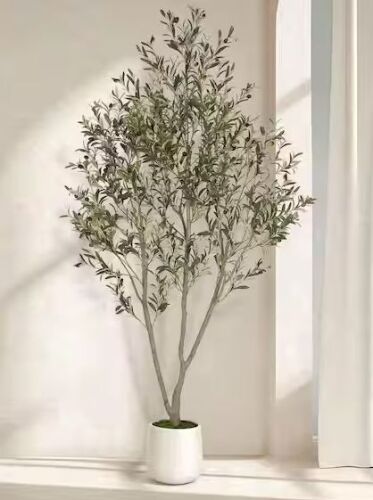 7 ft. Artificial Olive Tree in White Pot