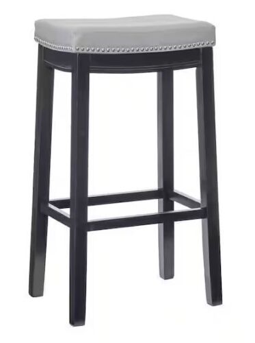 Linon Home Decor Concord 32 in. Black and Gray Backless Wood Bar Stool with Faux Leather Seat