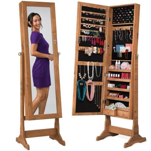 Full Length Freestanding Jewelry Mirror Armoire w/ Velvet Interior - Lot 831