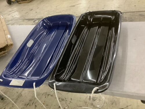 Lot of (2) Kids Outdoor Plastic Toboggan Snow Sled Board w/ Pull Rope, Handles - 35in - Lot 839