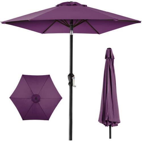 Outdoor Steel Market Patio Umbrella Decoration w/ Tilt, Crank Lift - 10ft - Lot 853