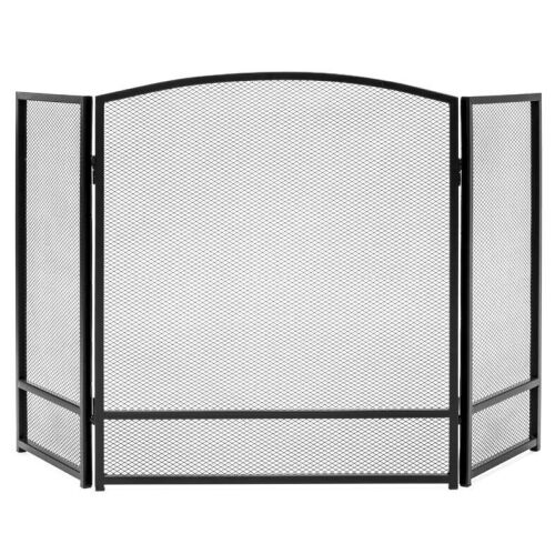 3-Panel Simple Steel Mesh Fireplace Screen w/ Worn Finish - 47.5x27.25in - Lot 898