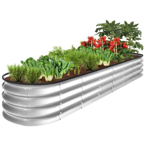 Outdoor Metal Raised Oval Garden Bed for Vegetables, Flowers - 8x2x1ft - Lot 884