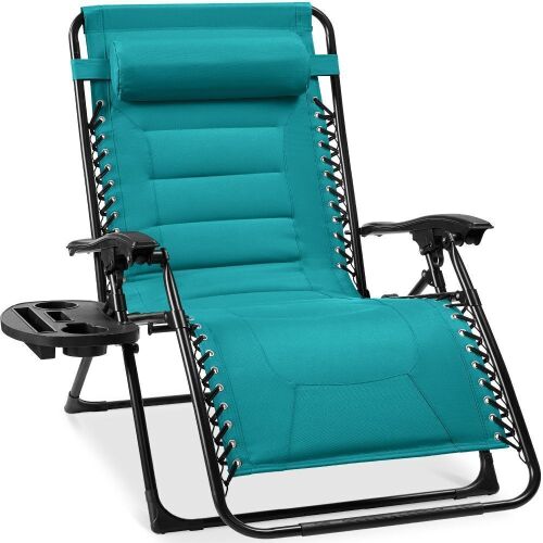 Oversized Padded Zero Gravity Chair, Folding Recliner w/ Headrest, Side Tray - Lot 887