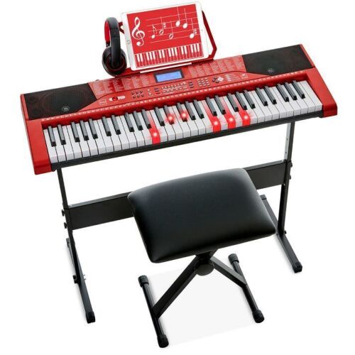 61-Key Beginners Electronic Keyboard Piano Set w/ Lighted Keys, Headphones - Lot 890