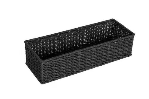 HOUSEHOLD ESSENTIALS Black Handwoven Paper Rope Rectangular Storage Decorative Basket