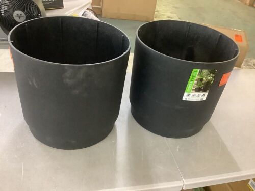 Lot of (2) Vigoro Lilliana Large Black Plastic Round Planter with Drainage Holes (16.5 in. L x 15.6 in. W x 15 in. H)