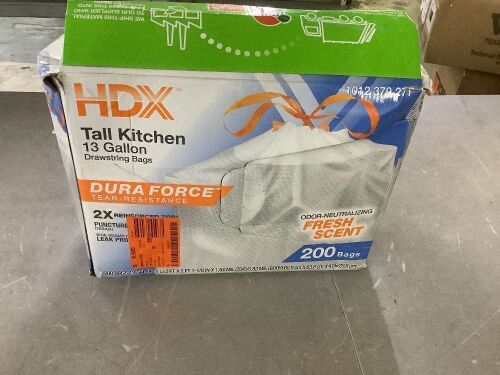 HDX 13 Gallon Reinforced Top Drawstring Fresh Scented Tall Kitchen Trash Bags, 200ct - Lot 921JF