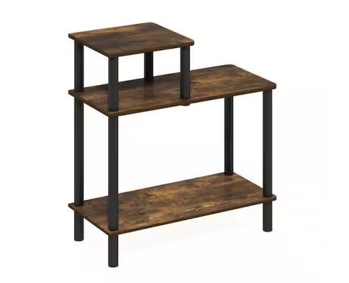 Furinno Turn-N-Tube 23.62 in. Amber Pine/Black Rectangle Wood End Table