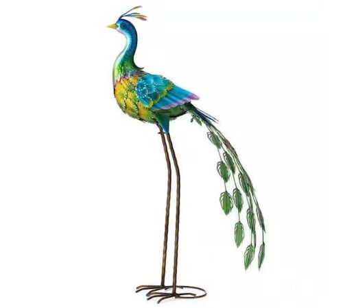 Glitzhome 32 in. H Metal Standing Peacock Garden Statue with Stakes