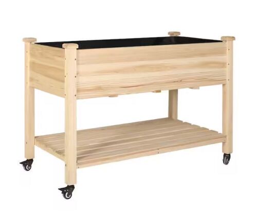 VEIKOUS 48 in. x 24 in. x 33 in. Cedar Wood Raised Garden Bed with Lockable Wheels, Liner
