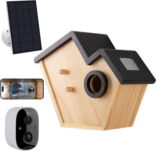 Smart Bird House with Camera Solar Powered,2K HD Birdhouse with Camera Inside,Watch Bluebirds Nesting&Hatching in Real Time,2.4G WiFi & App Notification,Video/Photo Recording,Motion Detection