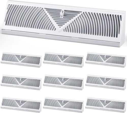 10 Pack Baseboard Register Vent 18 Inch Duct Opening Size Vent Covers for Home Floor Diffuser Wall Corner White Baseboard Air Covers, Smooth air Adjust Lever, Heavy Duty Steel, Easy Install