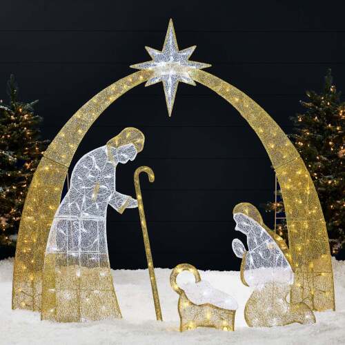 Lighted 2D Christmas Nativity Scene Outdoor Decor w/ Twinkling LED Lights