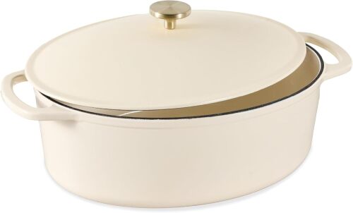 Oval 7.5 Quart Enamel Cast-Iron Dutch Oven, Heavy-Duty Pre-Seasoned for Baking, Cooking w/Side Handles
