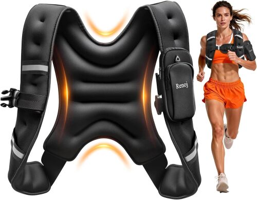 Renoj Weighted Vest for Men & Women, Fixed Weights for Walking, Running, Training, Exercise, Weight Loss - With Reflective Strips and Storage Pocket