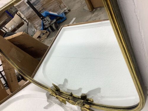 Vintage Gold Wall Mirror - 36x24 inch, Baroque Arched Design, Distressed Gold