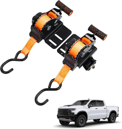 2PCS Retractable Truck Bed Tie Downs for Chevy Silverado & Sierra 1.5 Ton Capacity, Fits 2019-2025 2026 Chevy Silverado & Sierra Accessories, Heavy Duty Ratchet Straps with Quick Release