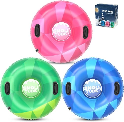 3Pack Snow Tubes, Snow Sled for Kids and Adults, Cold-Resistant Inflatable Snow Tube, Thickened Heavy Duty Sleds for Winter with Handles, Snow Toys, Snow Sleds for Family Activities Outdoor Fun