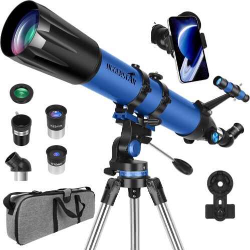 Telescope for Adults High Powered, 90mm Aperture 800mm Professional Refractor Telescopes for Adults Astronomy Beginners with AZ Mount Stainless Tripod, Carry Bag and Moon Filter