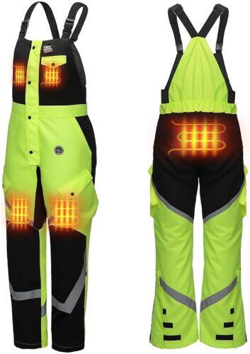 KEMIMOTO Heated Bids Overalls with Battery for Men, Hi-Vis Insulated Waterproof Heat Pants for Work Construction Ice Fishing