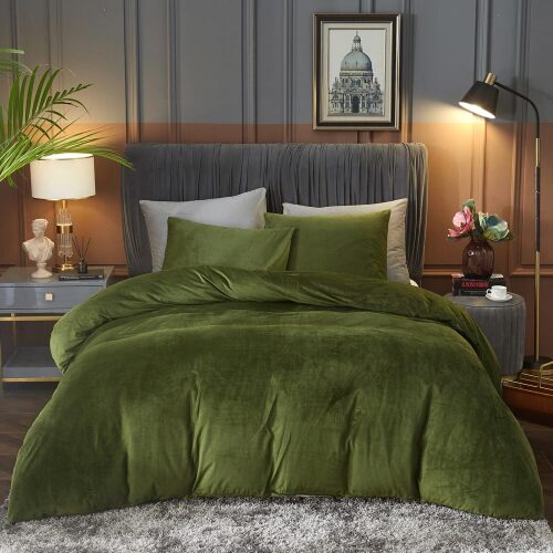 Ivellow Velvet Duvet Cover Queen Set Sage Green Comforter Cover 3Pcs Ultra Soft Cover Breathable Solid Luxury Flannel Velour Duvet Cover Zipper Closure Corner Tie