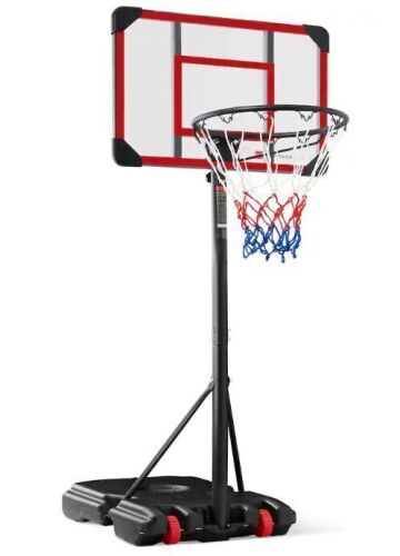 Kids Height-Adjustable Basketball Hoop, Portable Game w/ 2 Wheels, Square Backboard