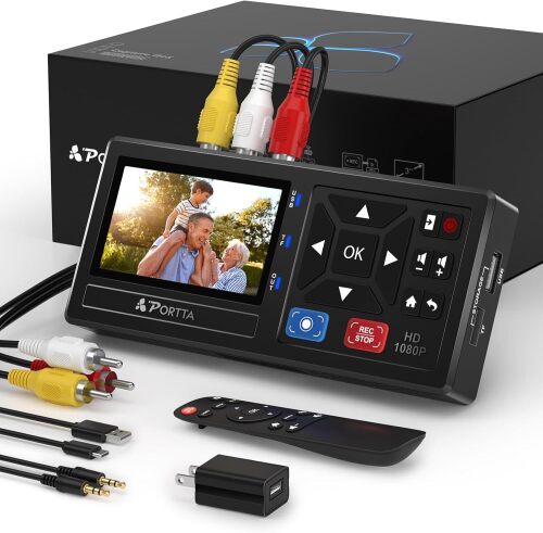 Portta VHS to Digital Converter, Video to Digital Recorder with Remote, Compatible with VHS, VCR, DVR, DVD, Hi8, Mini DV Players, Camcorder, Gaming Consoles (Tapes/DVD Player Not Included)