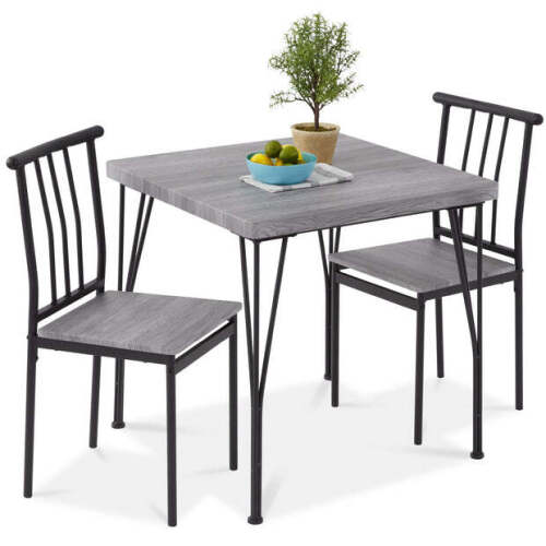 3-Piece Metal Wood Square Dining Table Furniture Set w/ 2 Chairs - Lot 8879