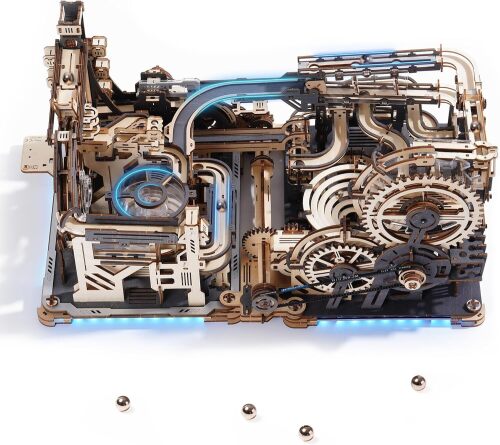 3D Puzzles for Adults - Marble Runs Building Set, Wooden Model Kits, Marble Spaceport+Marble Night City+Link Pack