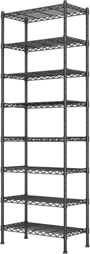 8-Wire Garage Shelving Storage Shelves, Kitchen Storage Adjustable Shelf, Metal Shelves 1600Lbs Capacity 24" Lx14 Wx72.2 H for Laundry Bathroom Pantry Closet, Black - Lot 8899