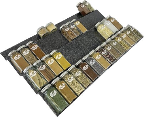 Expandable Organizer - Heavy Gauge Steel 4 Tier Spice Rack Insert Tray for Spice Jars, Herbs and Seasoning - Kitchen Cabinet Drawer Storage - Lot 10125