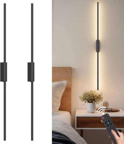 39.4In Battery Operated Wall Sconces Set of Two,12000mAh Wireless Rechargeable Sconces 3 Colors Dimmable with Remote for Living Room Bedroom - Lot 10126