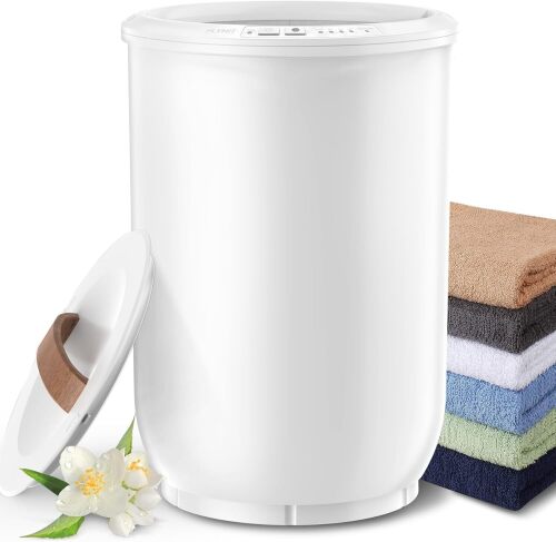 Large Towel Warmer for Bathroom - Heated Towel Warmers Bucket, Wood Handle, Auto Shut Off, Fits Up to Two 40"X70" Oversized Towels, Bathrobes, Blankets