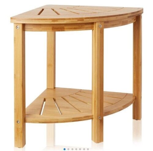 Bamboo Corner Bench with Storage Shelf, 2-Tier