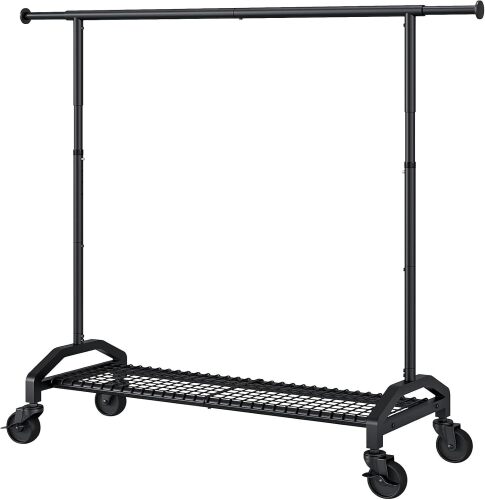 Wiracks Heavy Duty Clothes Rack for Hanging Clothes 350lbs Clothing Rack 3" industrial Wheels 51 to 71" W x 16.53" D x 65" to 71" H Adjustable Rolling Clothes Rack Coat Rack Garment Rack Black