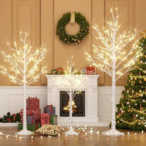 Cofiyard Outdoor Christmas Decorations Lighted Birch Tree Set of 3, LED Warm White 4, 6 and 8 Feet, for Indoor Christmas Decor, Party, Garden, Yard, Wedding, Holiday
