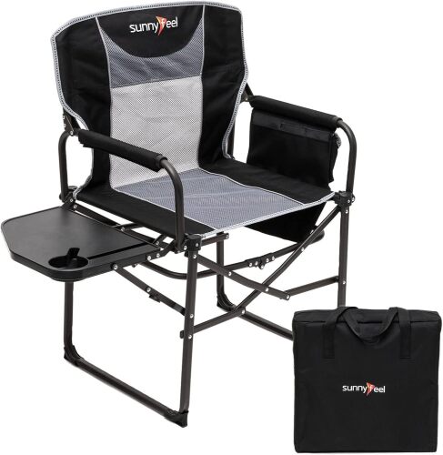 SUNNYFEEL Oversized Camping Directors Chair, Portable Folding Lawn Chairs for Adults Heavy Duty with Side Table, Pocket for Beach, Fishing, Picnic, Concert, Tailgating, Outdoor Foldable Camp Chair