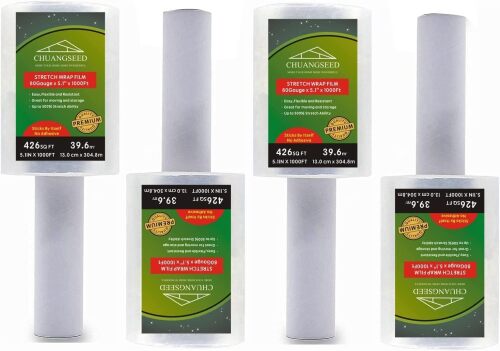 Chuangseed 4-Pack Industrial Mini Clear Stretch Wrap Film 80 Gauge 5.1 1000ft for Pallet Wrap, Durable Self-Adhering Packing, Moving, Packaging, Heavy Duty Shrink Film