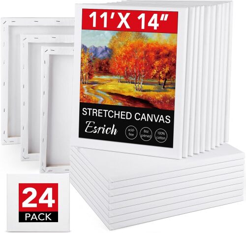 ESRICH 11x14 Canvases for Painting, 24 Pack Blank White Canvases for Painting - Cotton Paint Canvases for Oil, Acrylic & Watercolor Paint