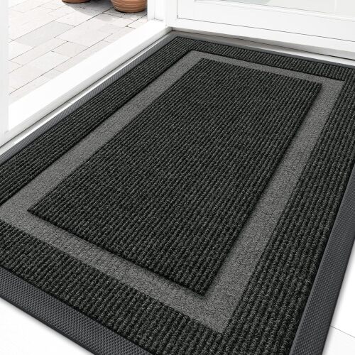 OLANLY Front Door Mat Indoor Outdoor Entrance, Waterproof All-Season, All-Weather Doormat, Sturdy Natural Rubber, Fade Resistant, Low Profile, Easy Clean Patio Porch Entryway Mat