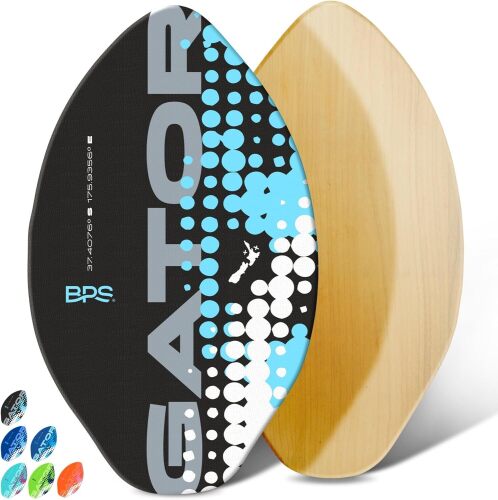 BPS New Zealand ‘Gator’ Skimboard with Colored EVA Grip Pad and High Gloss Clear Coat Wooden Skim Boards for Kids and Adults | Choose from 3 Sizes and Traction Pad Color