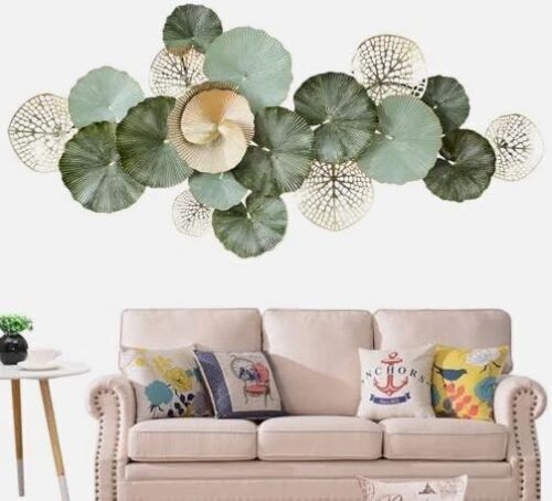 edaknez Metal Wall Art Decor, Large Metal Wall Art, 3D Flower Green & Gold