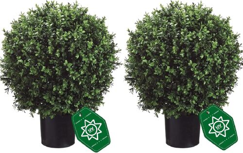 QAOUIEP Artificial Boxwood Topiary Trees Set of 2, 26" Tall UV Resistant Real Touch Faux Plants in Pots for Front Porch, Entryway & Patio Decor