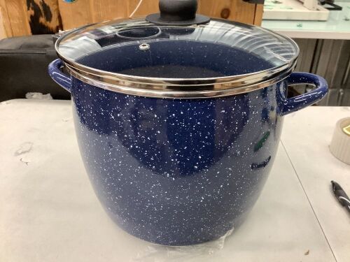 EKCO EOS 12-Quart Alloy Steel Speckled Stockpot with Glass Lid - Dishwasher and Oven Safe Cooking Pot up to 350°F - Induction Cookware for All Cooktops - Non-Reactive Enameled Soup Pot - Blue