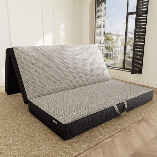 ROXGOX Memory Foam Trifold Mattress, Queen Portable Floor Bed 6 Inch, Foldable Mat with Washable Cover, Handle & Non-Slip Bottom, for RV, Travel, Camping, Yoga, 78"x58"x6", Grey